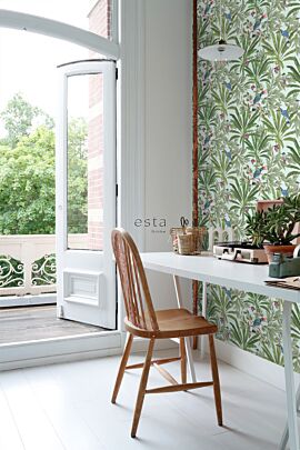 papel pintado oficina en casa hojas de la selva tropical menta verde y verde selva 139189