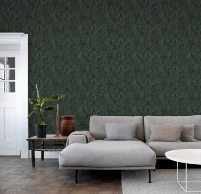 papel pintado salón hojas de palmera verde oscuro 139157