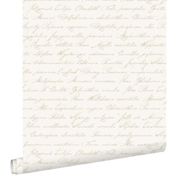 papel pintado nombres de flores manuscritos en latin beige sobre blanco