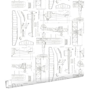 papel pintado planos de construcción de aviones blanco