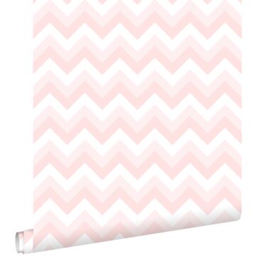 papel pintado zigzag chevrons rosa claro y blanco