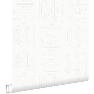papel pintado dibujos técnicos de tablas de surf blanco y plata