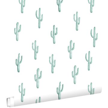 papel pintado pequeño cactus del desierto turquesa grisáceo