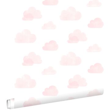 papel pintado nubes estampadas rosa claro y blanco
