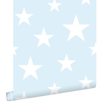 papel pintado grandes y pequeñas estrellas azul claro y blanco
