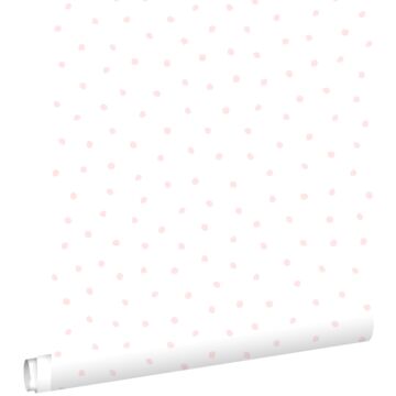 papel pintado puntos rosa claro y blanco