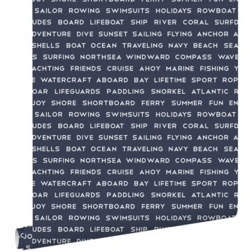 papel pintado textos marítimos de playa azul oscuro