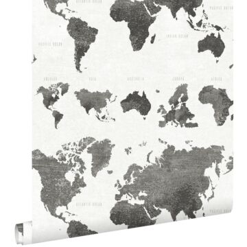 papel pintado mapa del mundo vintage con textura de tejido gris oscuro