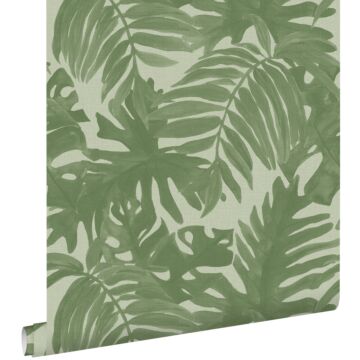 papel pintado hojas tropicales verde oliva agrisado