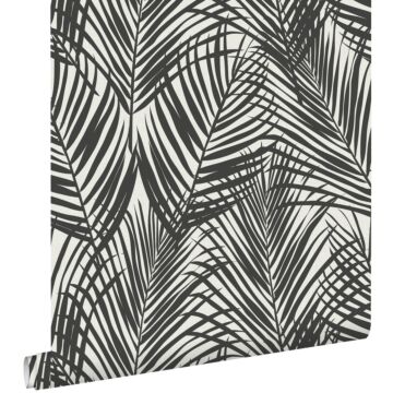 papel pintado hojas de palmera negro y blanco