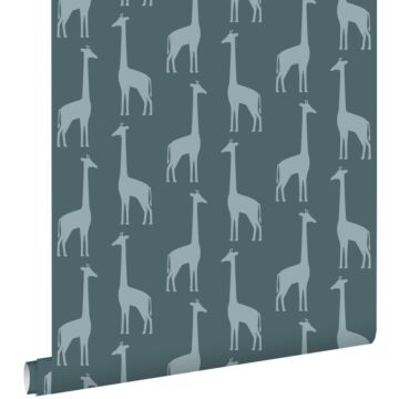 papel pintado jirafas azul oscuro agrisado