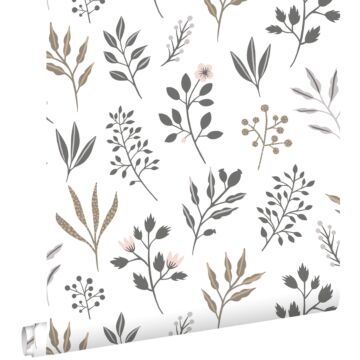 papel pintado diseño floral en estilo escandinavo blanco