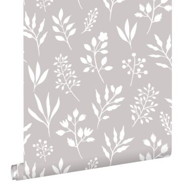 papel pintado diseño floral en estilo escandinavo gris cálido