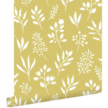 papel pintado diseño floral en estilo escandinavo amarillo ocre
