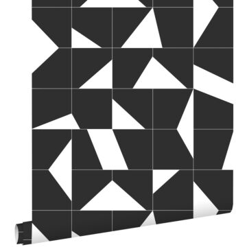 papel pintado motivo de azulejos blanco y negro