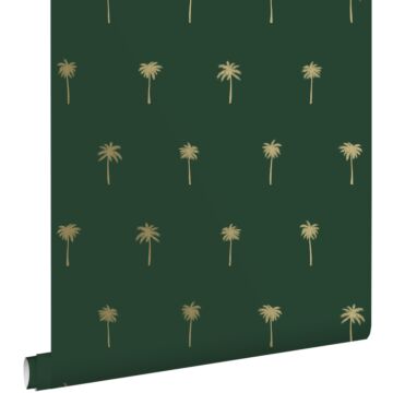 papel pintado palmeras verde esmeralda y oro