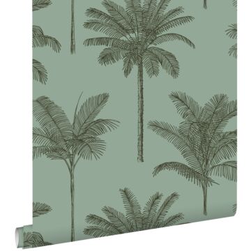 papel pintado palmeras verde grisáceo