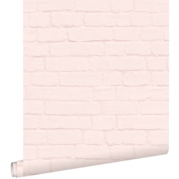 papel pintado pared de ladrillos rosa suave