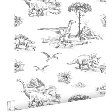 papel pintado dinosaurios blanco y negro