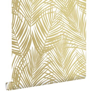 papel pintado hojas de palmera oro y blanco