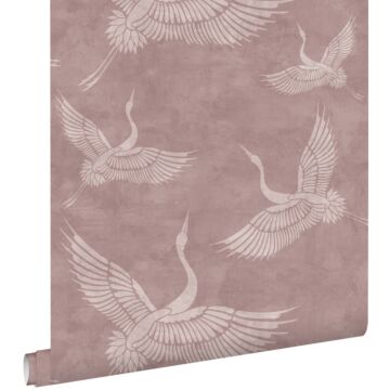 papel pintado pájaros grulla rosa viejo