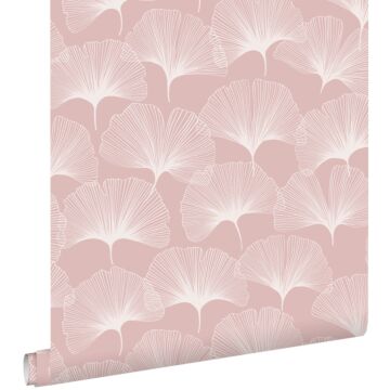 papel pintado hojas de ginkgo rosa suave