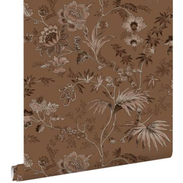 papel pintado flores vintage marrón terracota
