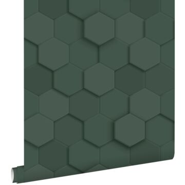 papel pintado estampado hexagonal 3d verde oscuro