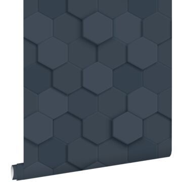papel pintado estampado hexagonal 3d azul oscuro