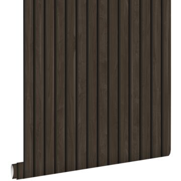 papel pintado paneles de madera con efecto 3D marrón oscuro