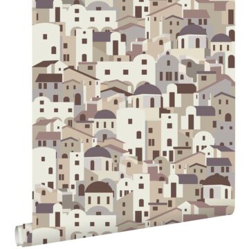 papel pintado casas mediterráneas beige y gris