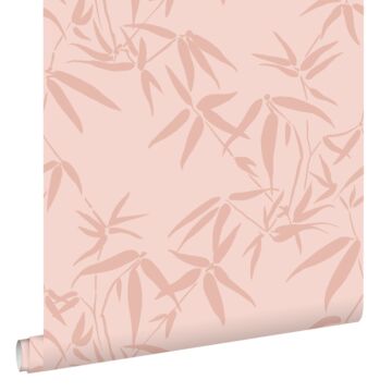 papel pintado hojas de bambú rosa terracota