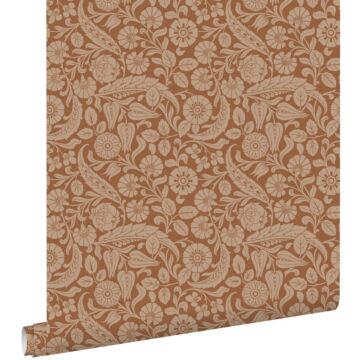 papel pintado diseño floral marrón terracota