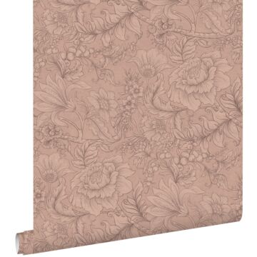 papel pintado diseño floral rosa terracota