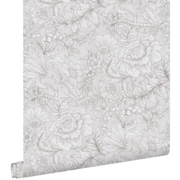 papel pintado diseño floral gris