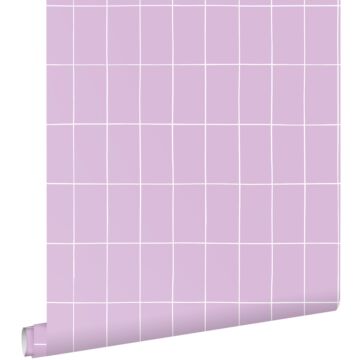 papel pintado azulejos pequeños morado lila y blanco
