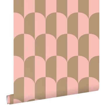 papel pintado arte deco rosa y marrón beis
