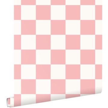 papel pintado bloques rosa y blanco