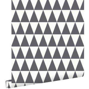 papel pintado triángulo geométrico gráfico gris oscuro y blanco mate