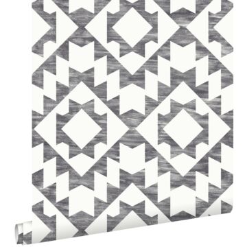 papel pintado alfombra azteca Ibiza Marrakech negro y blanco mate