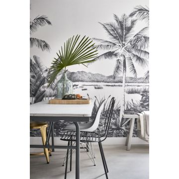 fotomural paisaje con palmeras negro y blanco
