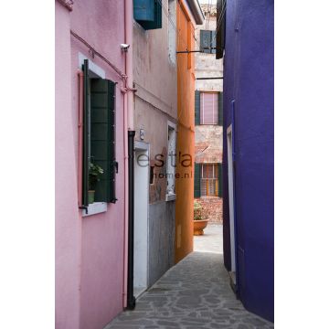 fotomural calle rosa, morado y naranja