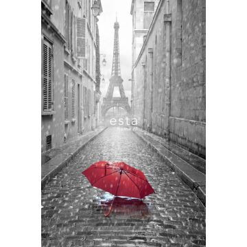 fotomural parís en blanco y negro con paraguas roja gris y rojo