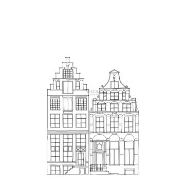 fotomural casas de los canales de Amsterdam dibujadas negro y blanco