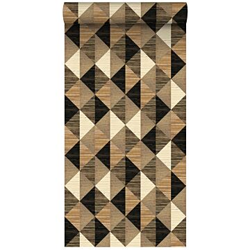papel pintado XXL triángulos con efecto de hierba negro, marrón y beige