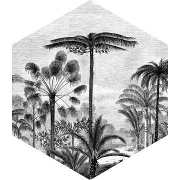 mural decorativo autoadhesivo paisaje con palmeras blanco y negro