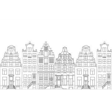 fotomural casas de los canales de Amsterdam dibujadas negro y blanco