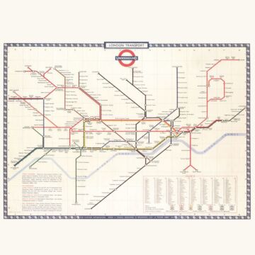 fotomural mapa del metro de Londres beige, rojo y azul