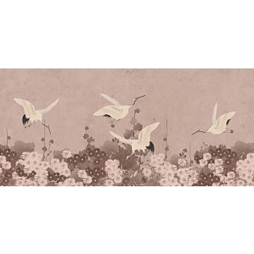 fotomural pájaros grulla rosa gris
