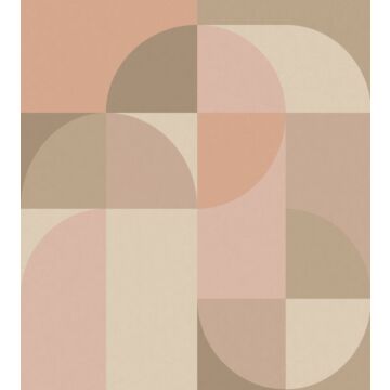 fotomural motivo geométrico en estilo Bauhaus rosa y beige